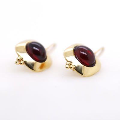 14ct Yellow Gold Oval Garnet and Shepherd Hook Earrings