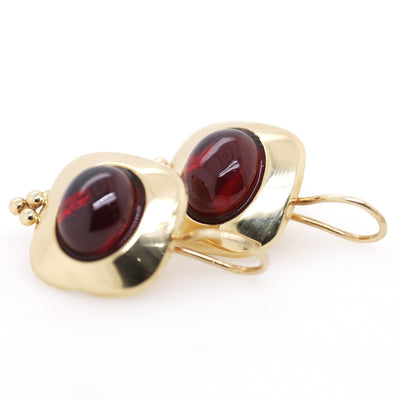 14ct Yellow Gold Oval Garnet and Shepherd Hook Earrings