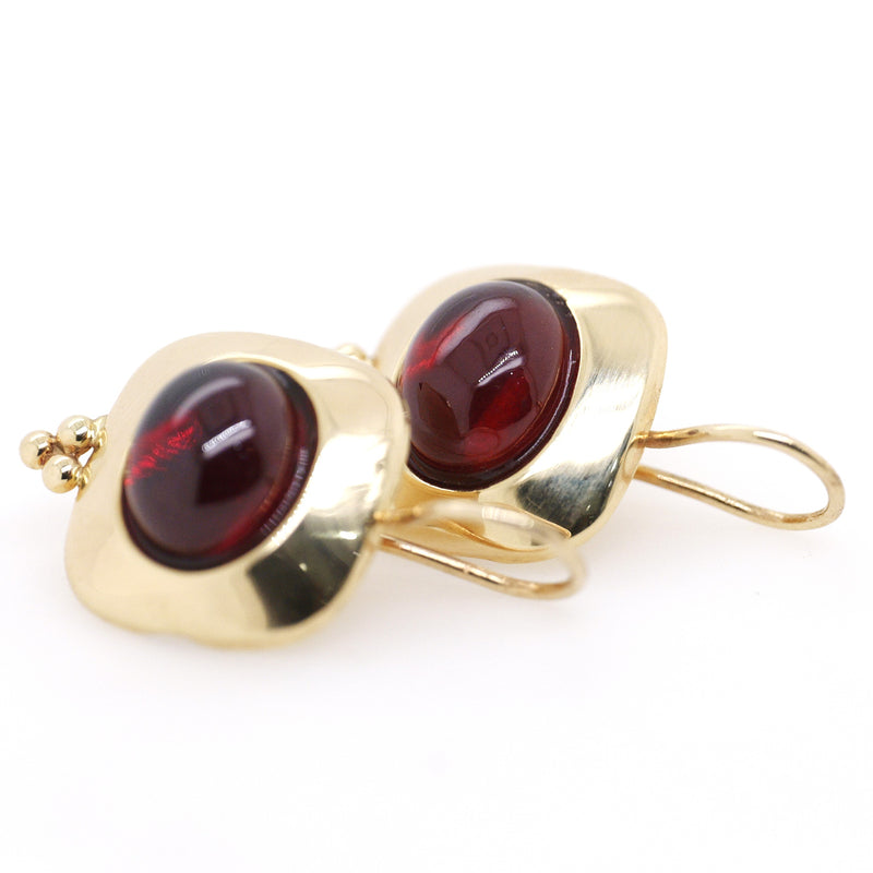 14ct Yellow Gold Oval Garnet and Shepherd Hook Earrings