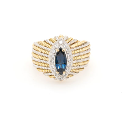 18ct Two-Tone Marquise Blue Sapphire and Diamond Ring