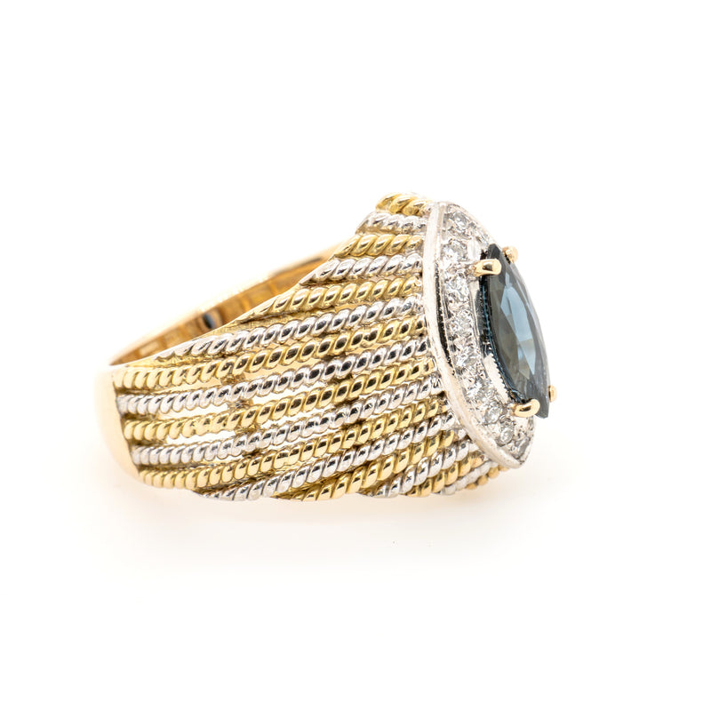 18ct Two-Tone Marquise Blue Sapphire and Diamond Ring