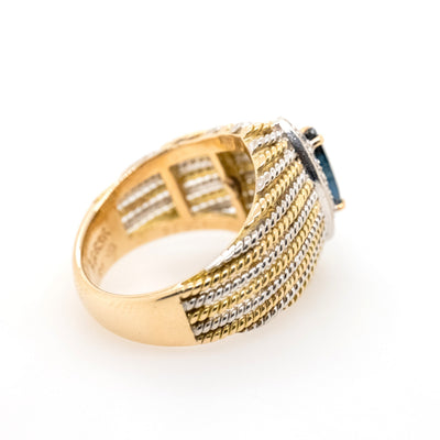 18ct Two-Tone Marquise Blue Sapphire and Diamond Ring