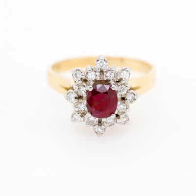 18ct Gold Ruby and Diamond Cluster Ring