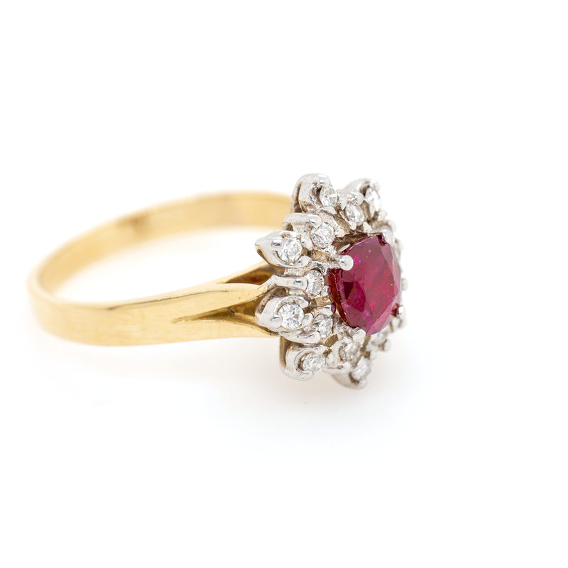 18ct Gold Ruby and Diamond Cluster Ring
