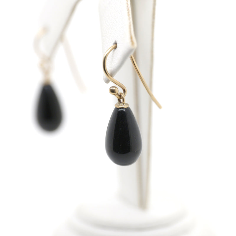 9ct Yellow Gold Onyx Pear Drop Shepherd Hook Earrings