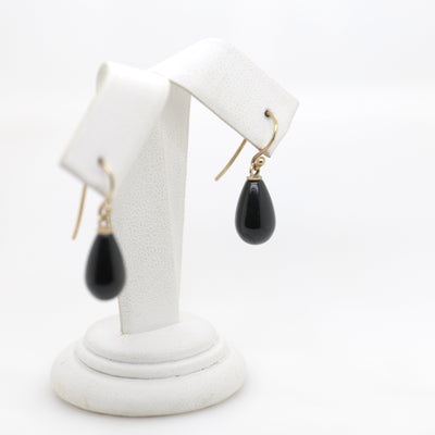 9ct Yellow Gold Onyx Pear Drop Shepherd Hook Earrings
