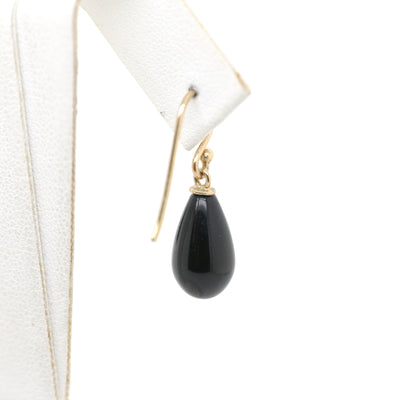 9ct Yellow Gold Onyx Pear Drop Shepherd Hook Earrings