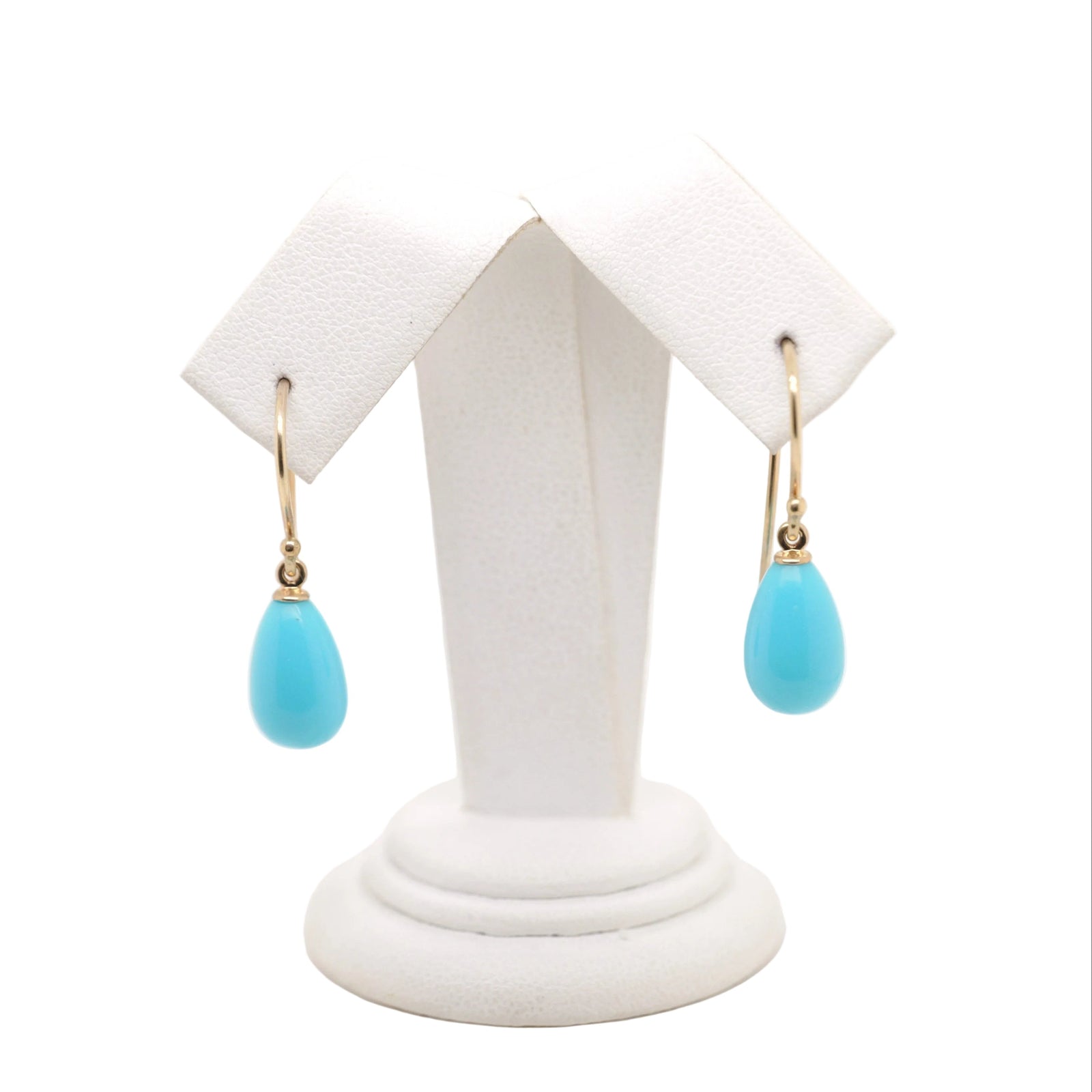 9ct Yellow Gold Turquoise Drop Shaped Shepherd Hook Earrings