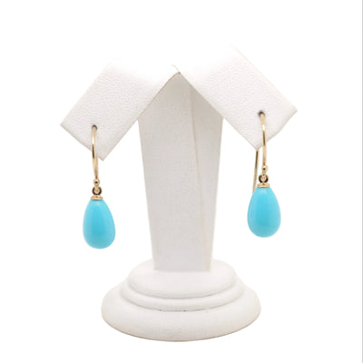 9ct Yellow Gold Turquoise Drop Shaped Shepherd Hook Earrings