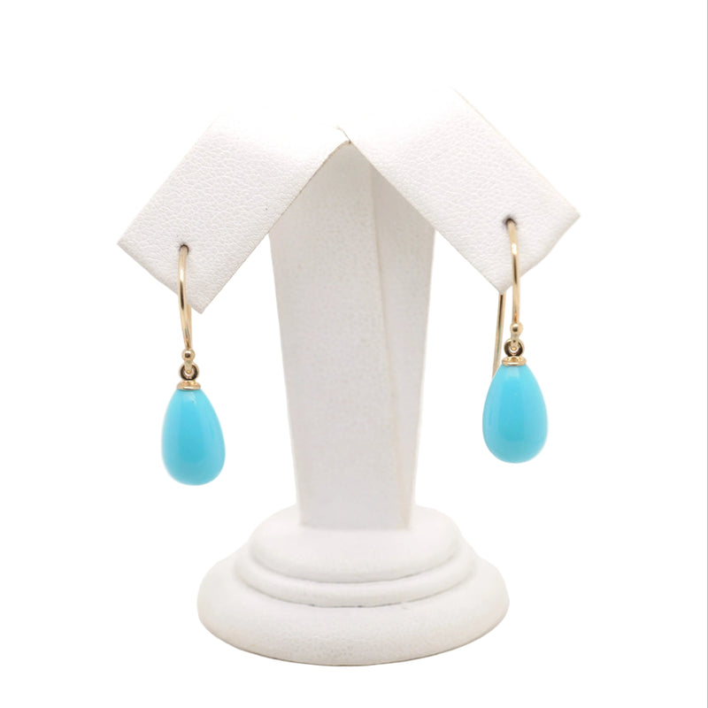 9ct Yellow Gold Turquoise Drop Shaped Shepherd Hook Earrings