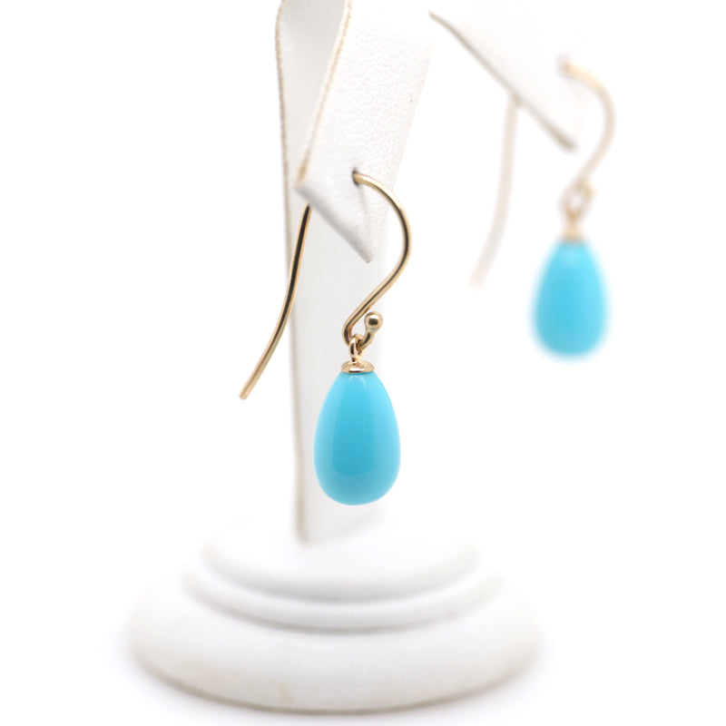 9ct Yellow Gold Turquoise Drop Shaped Shepherd Hook Earrings