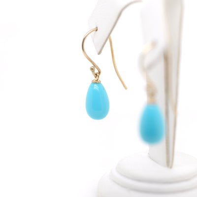 9ct Yellow Gold Turquoise Drop Shaped Shepherd Hook Earrings