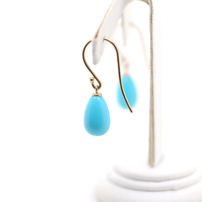 9ct Yellow Gold Turquoise Drop Shaped Shepherd Hook Earrings