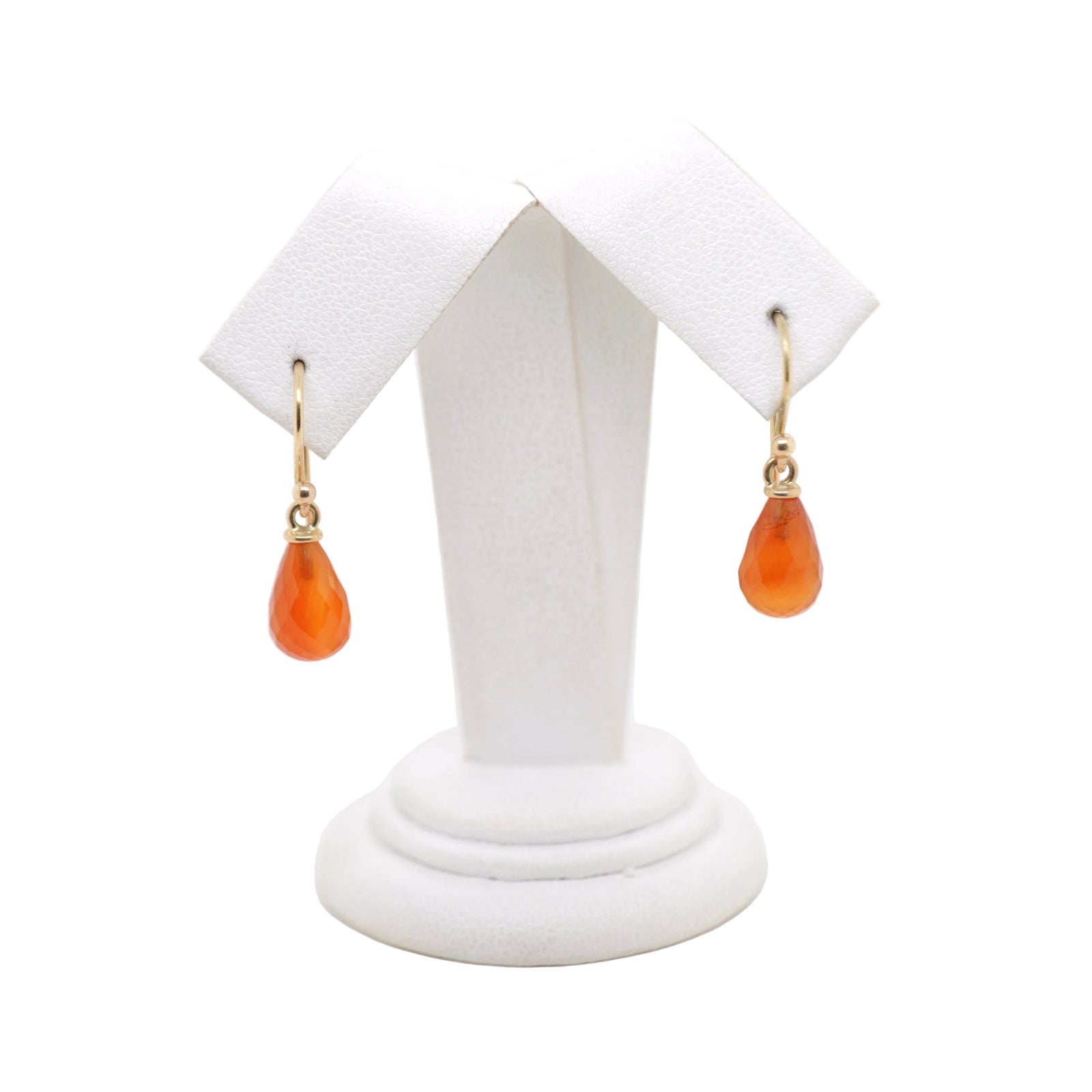 9ct Yellow Gold 10×7mm Carnelian Briolette Shepherd Hook Earrings