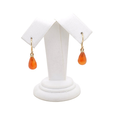9ct Yellow Gold 10×7mm Carnelian Briolette Shepherd Hook Earrings