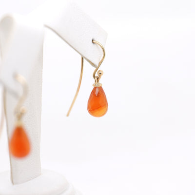 9ct Yellow Gold 10×7mm Carnelian Briolette Shepherd Hook Earrings