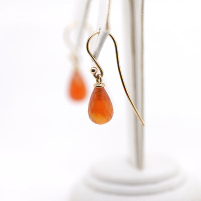 9ct Yellow Gold 10×7mm Carnelian Briolette Shepherd Hook Earrings