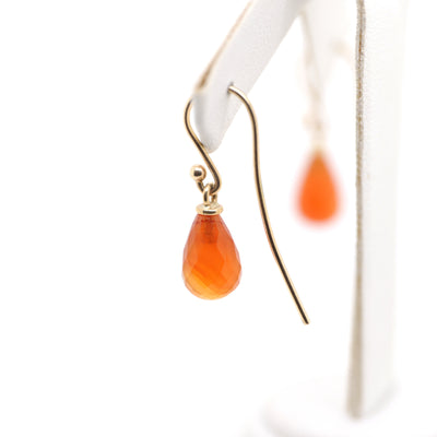 9ct Yellow Gold 10×7mm Carnelian Briolette Shepherd Hook Earrings