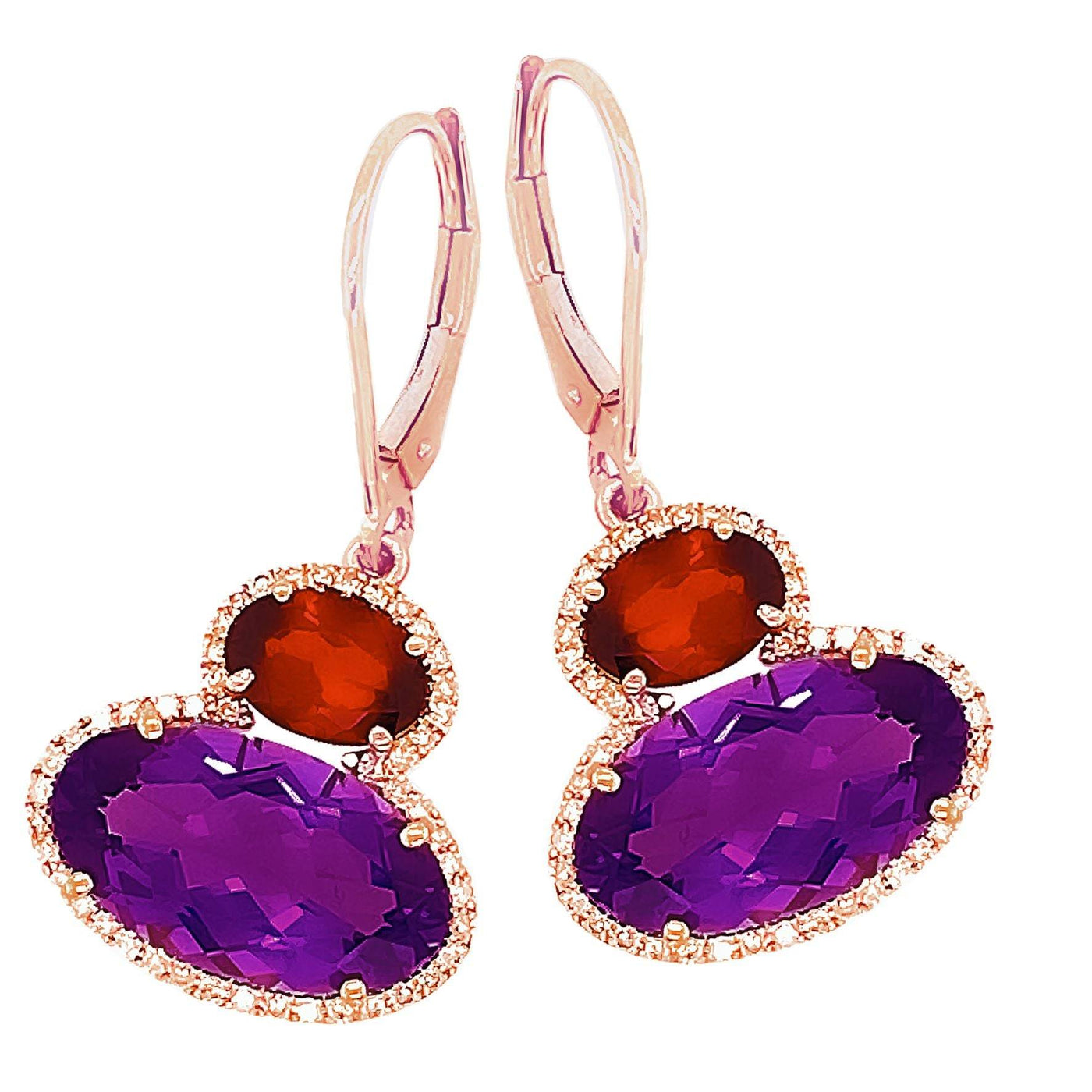 9ct Rose Gold Amethyst, Garnet and Diamond Earrings