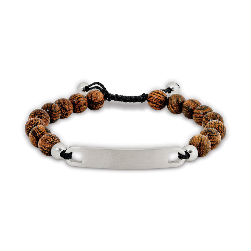 Blaze Stainless Steel Tigerwood Bead Bracelet with ID Plate.